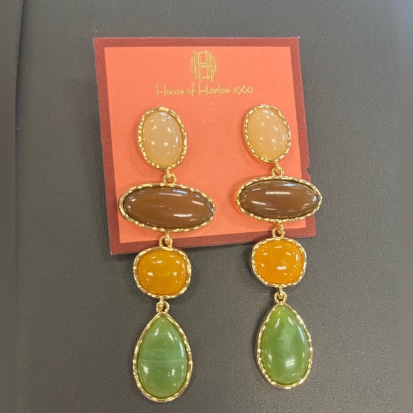 NWT ⚜️🧡⚜️ House of Harlow 1960 Gorgeous Multiple Stones Dangle Earrings - Picture 4 of 5